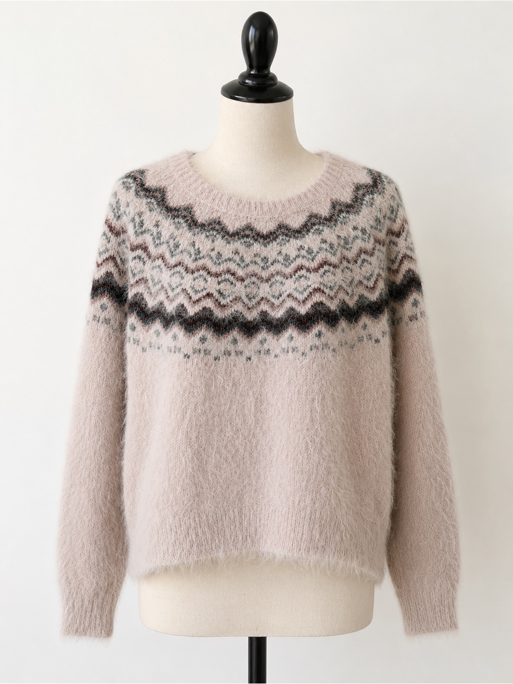 Pink Fuzzy Sparkle Fair Isle Nordic Sweater 18/20
